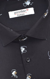 Punekar Cotton Printed Black Color Pure Cotton Handmade Shirt For Men's. - Punekar Cotton