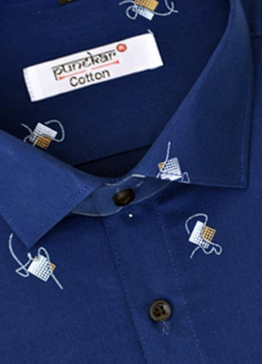 Punekar Cotton Printed Dark Blue Color Pure Cotton Handmade Shirt For Men's. - Punekar Cotton