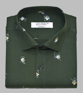 Punekar Cotton Printed Dark Mehandi Color Pure Cotton Handmade Shirt For Men's. - Punekar Cotton