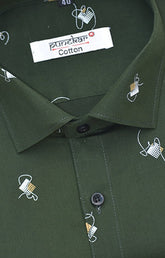 Punekar Cotton Printed Dark Mehandi Color Pure Cotton Handmade Shirt For Men's. - Punekar Cotton