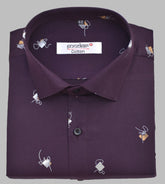 Punekar Cotton Printed Dark Purple Color Pure Cotton Handmade Shirt For Men's. - Punekar Cotton