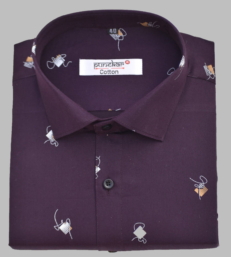 Punekar Cotton Printed Dark Purple Color Pure Cotton Handmade Shirt For Men's. - Punekar Cotton