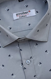 Punekar Cotton Printed Grey Color Pure Cotton Handmade Shirt For Men's. - Punekar Cotton