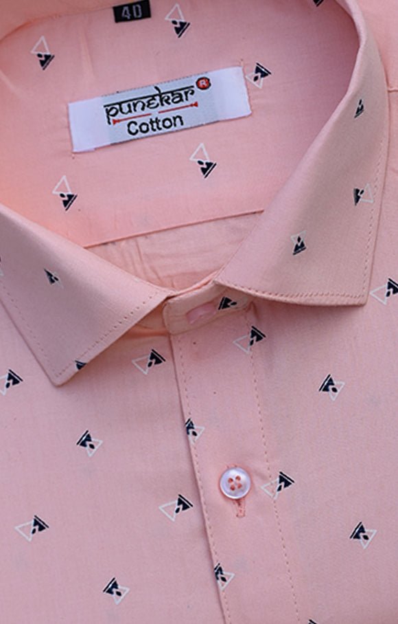 Punekar Cotton Printed Light Pink Color Pure Cotton Handmade Shirt For Men's. - Punekar Cotton