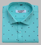 Punekar Cotton Printed Sky Blue Color Pure Cotton Handmade Shirt For Men's. - Punekar Cotton