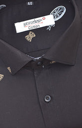 Punekar Cotton Printed Solid Black Color Pure Cotton Handmade Shirt For Men's. - Punekar Cotton