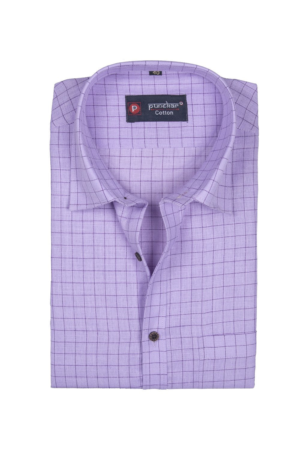Punekar Cotton Purple Color Check Criss Cross Woven Cotton Shirt for Men&