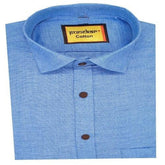 Punekar Cotton Satin Blue Color Full Sleeves Formal Shirt for Men's. - Punekar Cotton