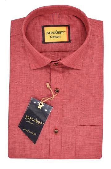 Punekar Cotton Satin Red Color Full Sleeves Formal Shirt for Men's. - Punekar Cotton