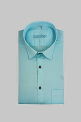 Punekar Cotton Satin Sky Blue Color Full Sleeves Formal Shirt for Men's. - Punekar Cotton