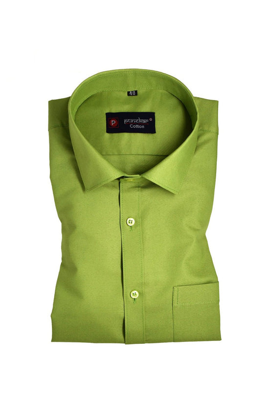 Punekar Cotton Scarab Green Rich Cotton Formal Shirt For Men's - Punekar Cotton