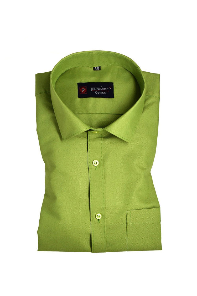 Punekar Cotton Scarab Green Rich Cotton Formal Shirt For Men's - Punekar Cotton