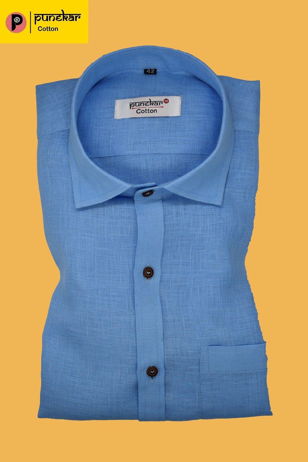 Punekar Cotton Sky Blue Color Formal Linen shirts for Men&