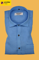 Punekar Cotton Sky Blue Color Formal Linen shirts for Men's - Punekar Cotton