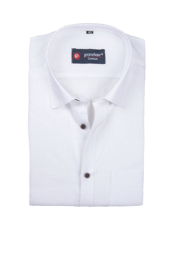 Punekar Cotton White Color Silky Linen Cotton Shirt for Men's. - Punekar Cotton
