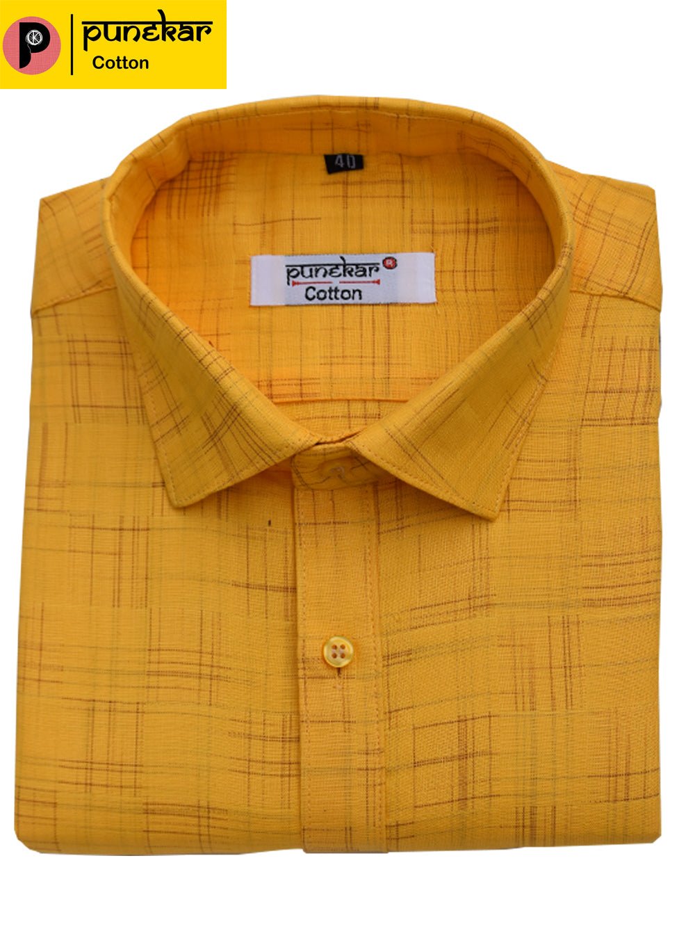 Punekar Cotton Yellow Color Pure Cotton Handmade Formal Shirt for Men's. - Punekar Cotton