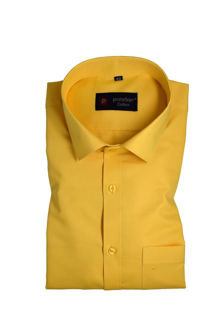 Punekar Cotton yellow Color Rich Cotton Formal Shirt For Men's - Punekar Cotton