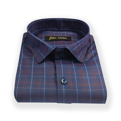 Purple Color Poly Cotton Casual Checked Shirt For Men - Punekar Cotton