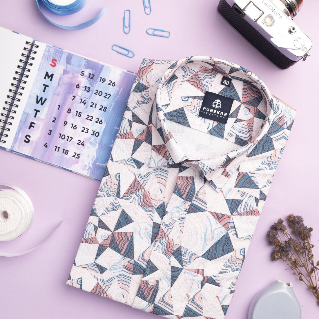 Purple Color Popcorn Triangle Printed Shirt For Men - Punekar Cotton