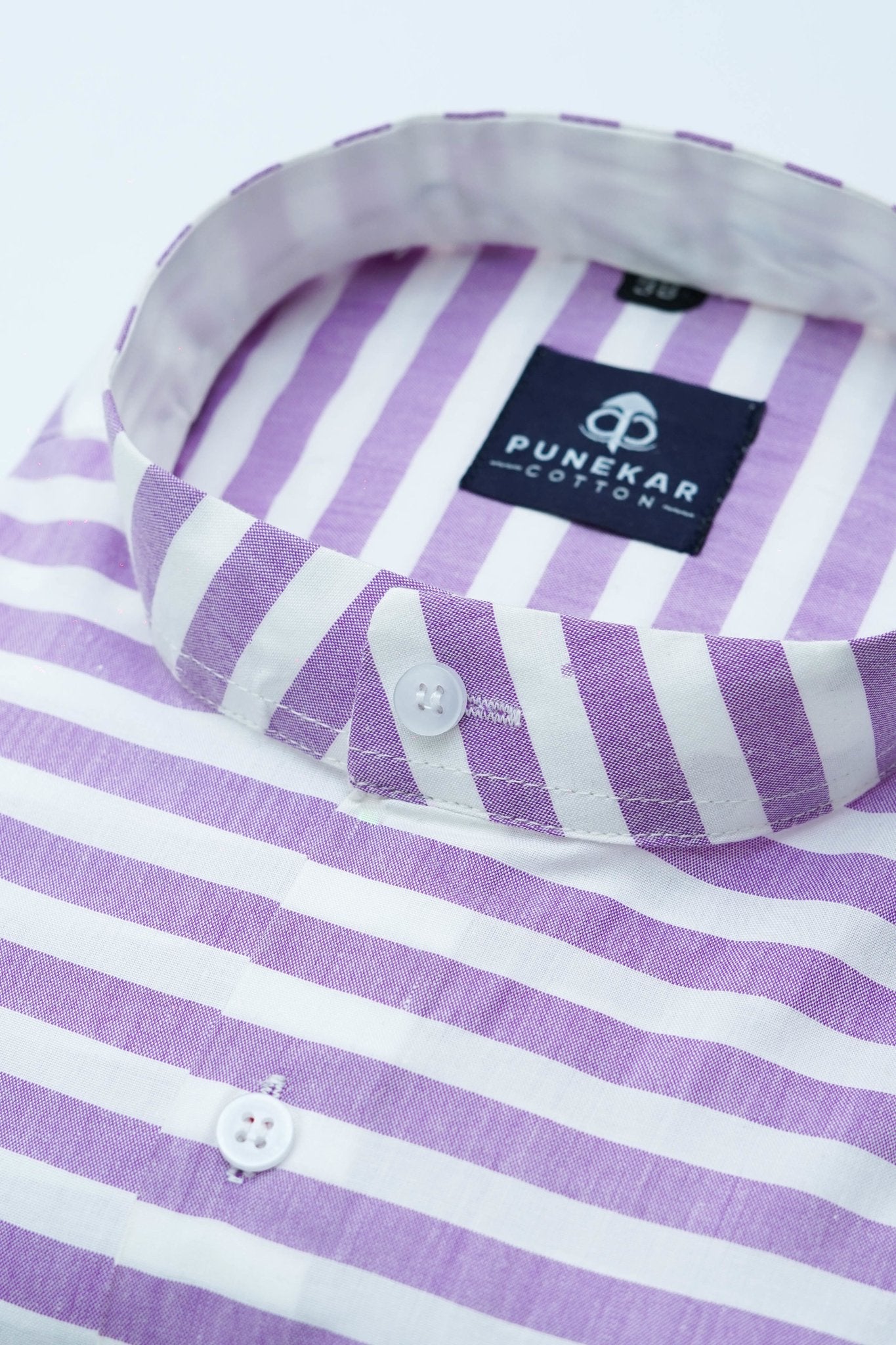 Purple Color Stand Collar Strips Shirts For Men - Punekar Cotton