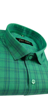 Rama Green Color Poly Cotton Casual Checked Shirt For Men - Punekar Cotton