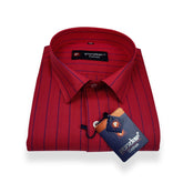 Red Color Lining Pure Cotton Shirt For Men - Punekar Cotton