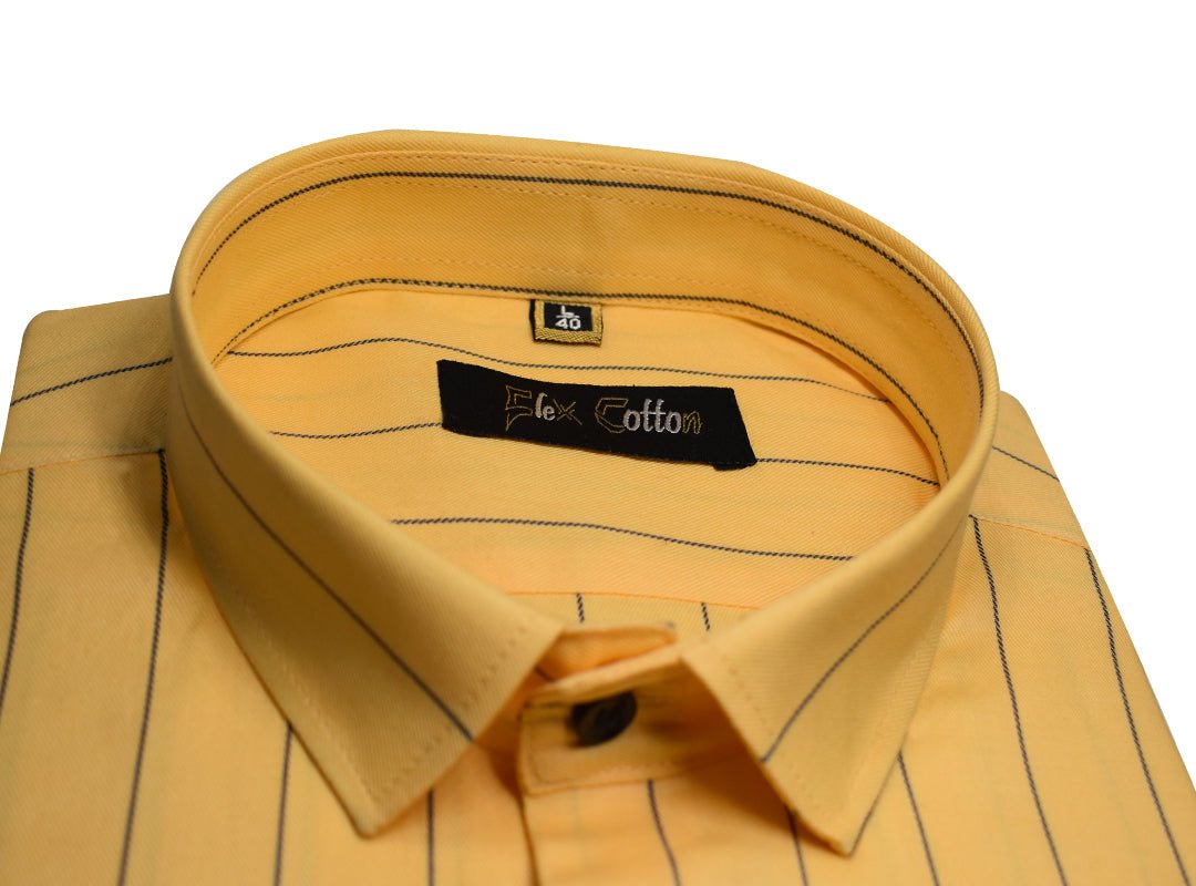Saffron Yellow Color Lining Cotton Shirt For Men - Punekar Cotton
