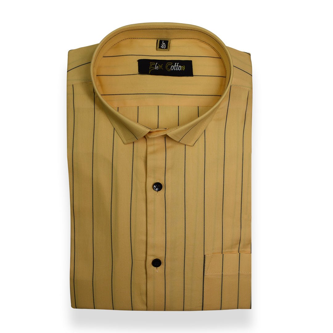 Saffron Yellow Color Lining Cotton Shirt For Men - Punekar Cotton