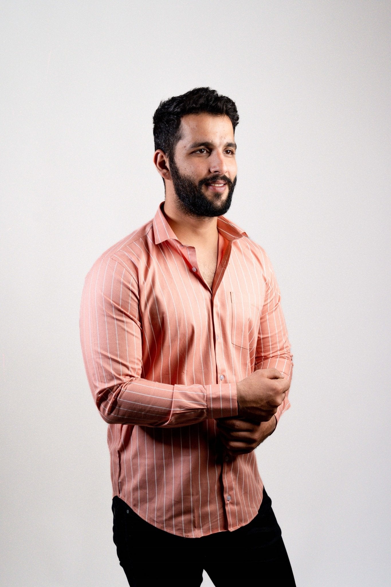 Salmon Orange Color Pure Cotton Lining Shirt For Men - Punekar Cotton