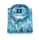 Sea Blue Color Leaf printed Shirt For Men - Punekar Cotton
