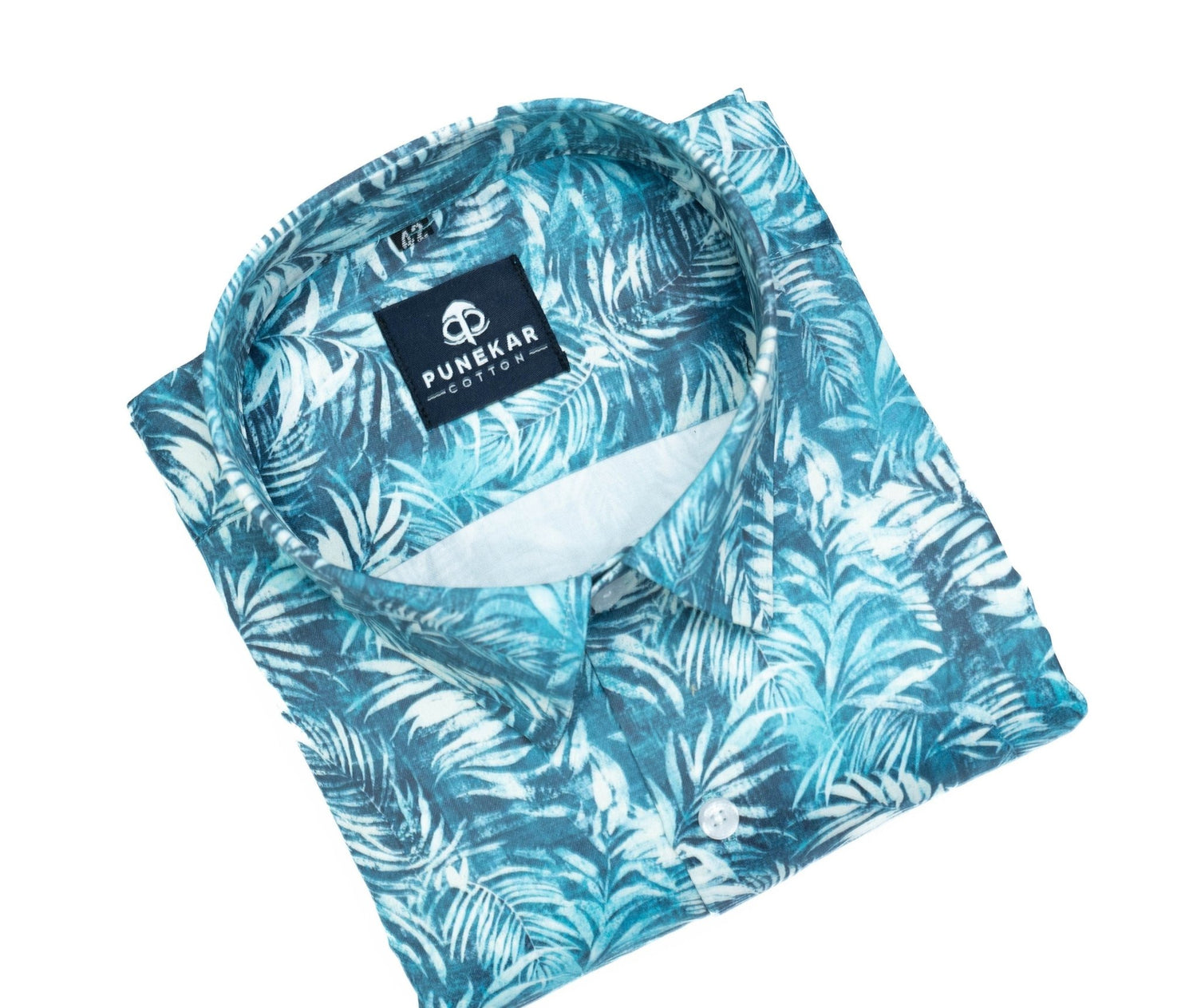Sea Blue Color Leaf printed Shirt For Men - Punekar Cotton