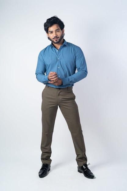 Sea Blue Color Lycra Twill Cotton Shirt For Men - Punekar Cotton