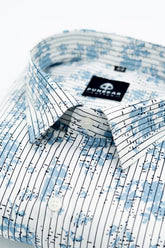 Sky Blue Color Floral Lining Printed Shirt For Men - Punekar Cotton