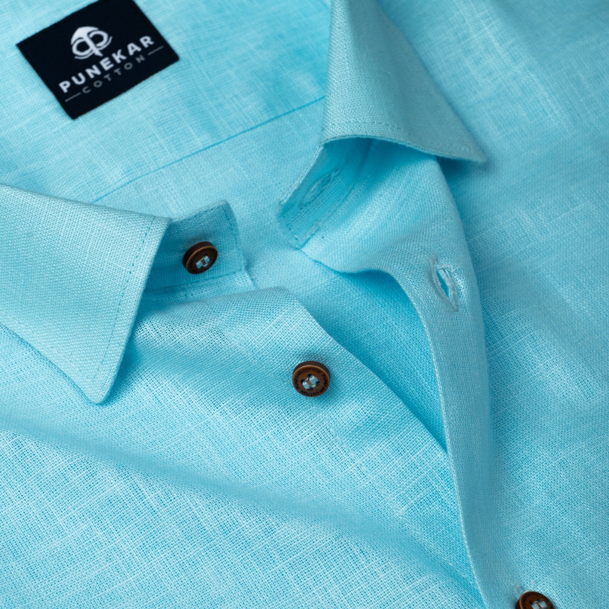 Sky Blue Color Linen Formal Shirts For Men - Punekar Cotton