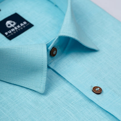 Sky Blue Color Linen Formal Shirts For Men - Punekar Cotton