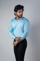 Sky Blue Color Micro Checks Texture Satin Cotton Shirt For Men - Punekar Cotton