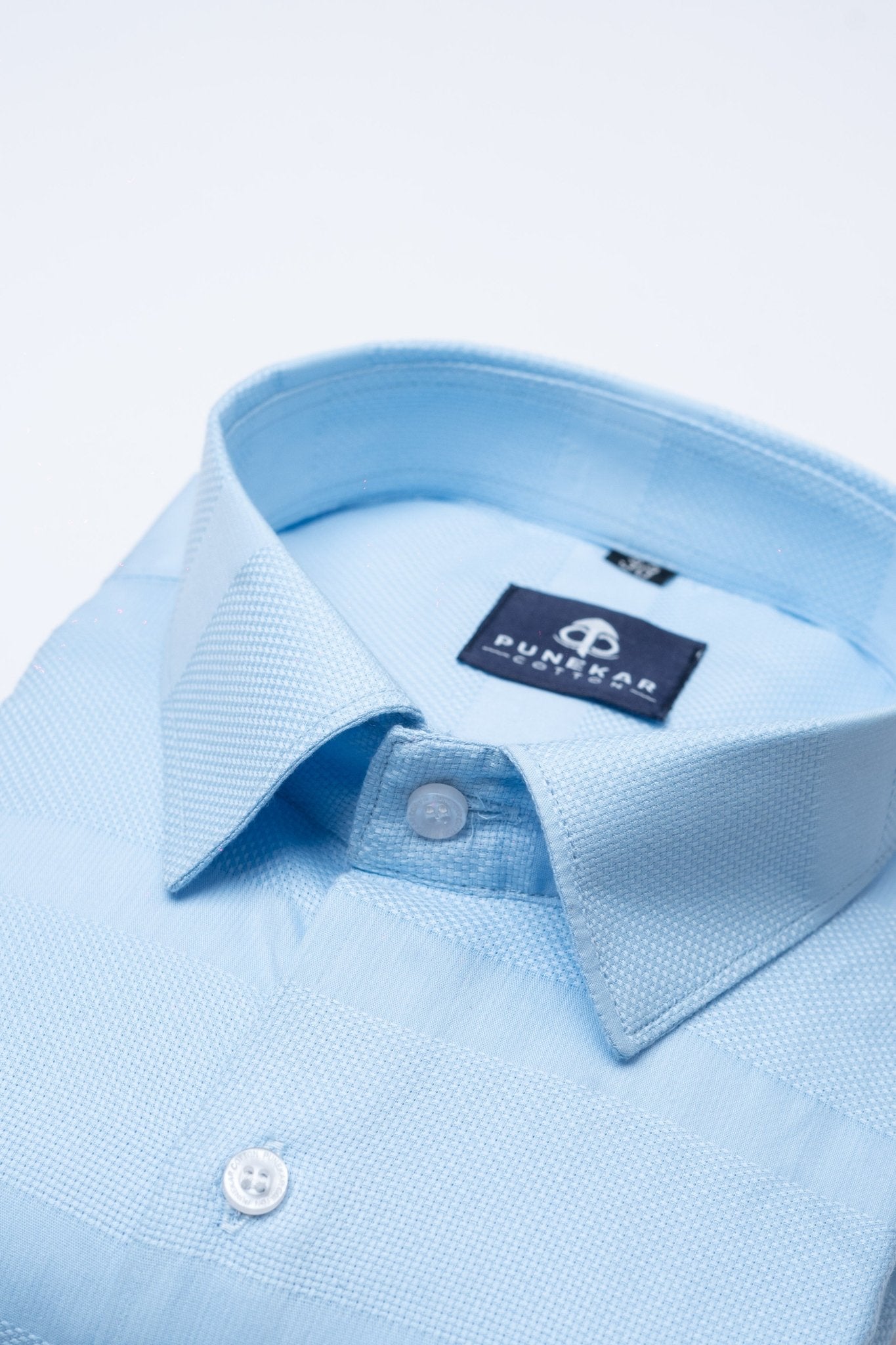 Sky Blue Color Pure Cotton Wide Stripe Shirt For Men - Punekar Cotton