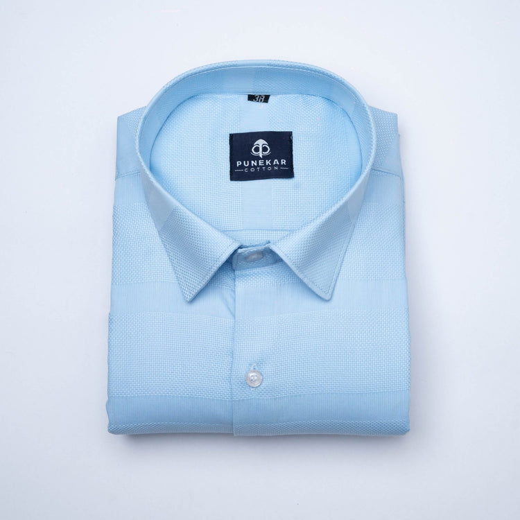 Sky Blue Color Pure Cotton Wide Stripe Shirt For Men - Punekar Cotton