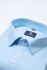 Sky Blue Color Pure Cotton Wide Stripe Shirt For Men - Punekar Cotton