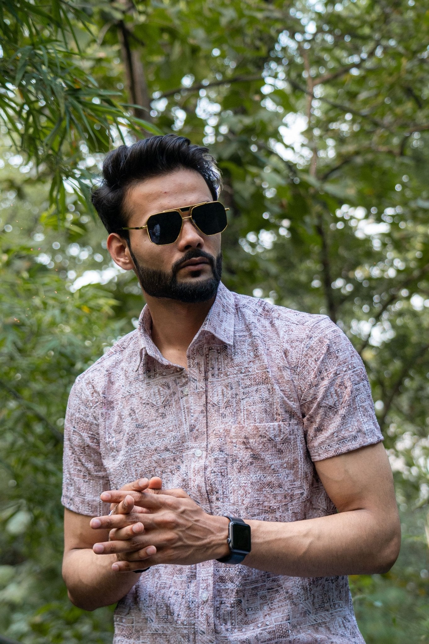 Tan Brown Color Popcorn Moroccan Printed Shirt For Men - Punekar Cotton