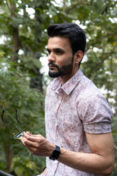 Tan Brown Color Popcorn Moroccan Printed Shirt For Men - Punekar Cotton