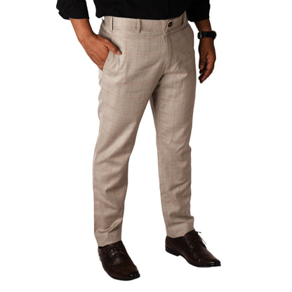 Tan color check blend cotton trousers pant for men - Punekar Cotton