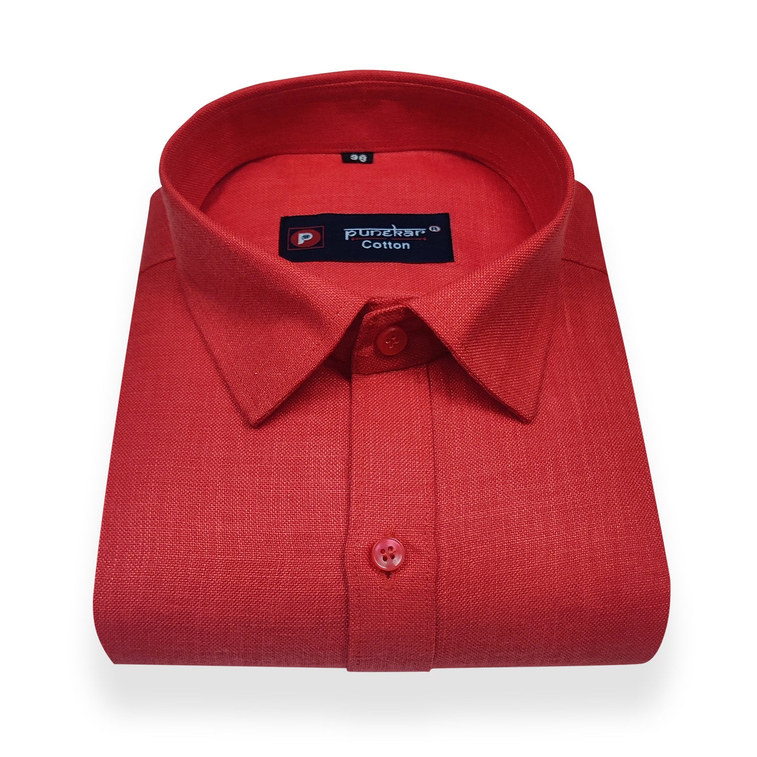 Tomato Red Color Blende Linen Shirt For Men's - Punekar Cotton
