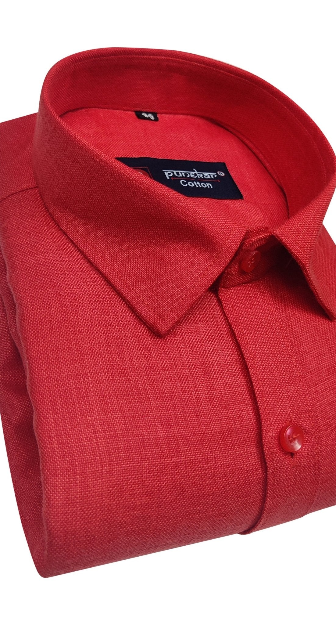 Tomato Red Color Blende Linen Shirt For Men's - Main Image