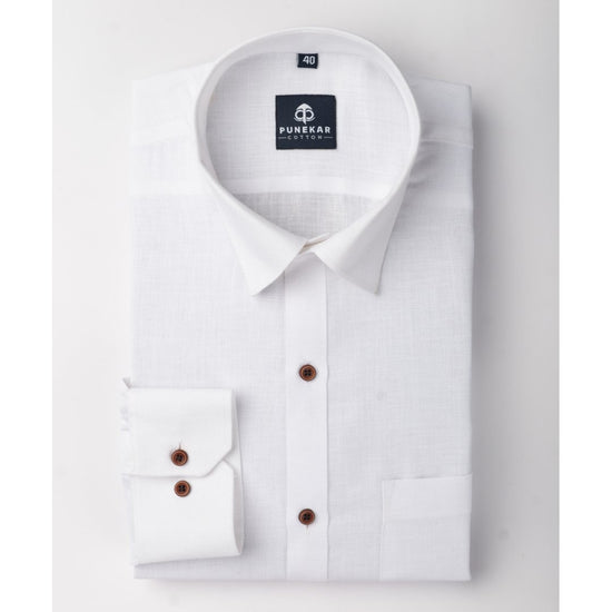 White Color Blended Linen Shirt For Men's - Punekar Cotton