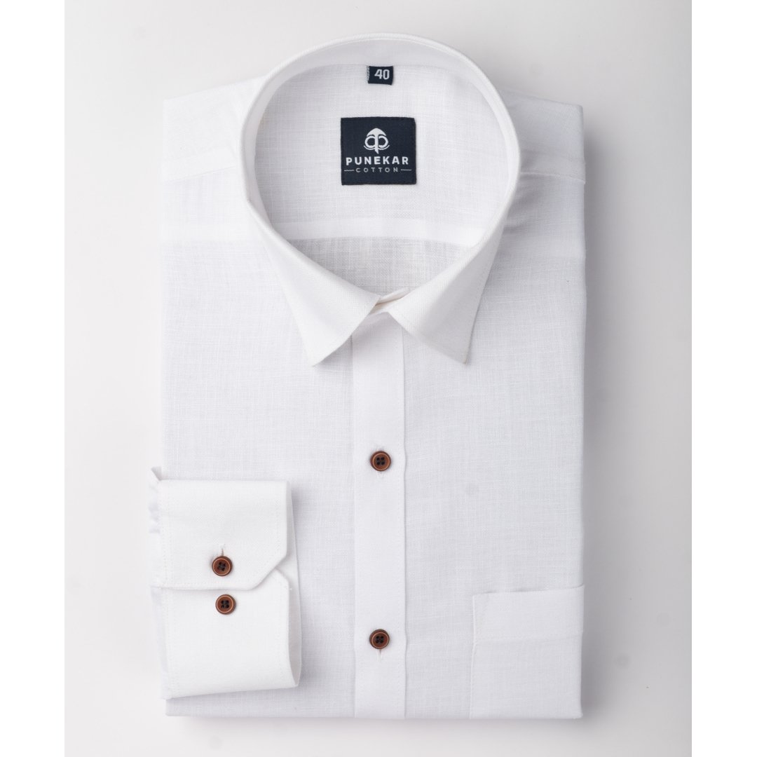White Color Blended Linen Shirt For Men&