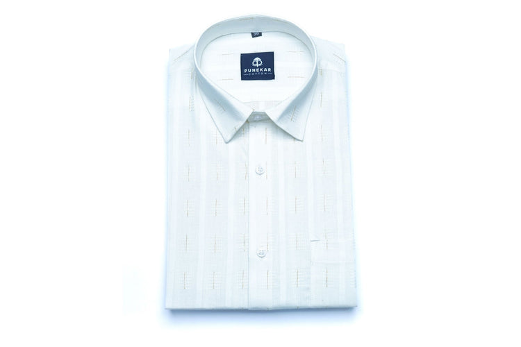 White Color Embroidery Pure Cotton Shirt For Men - Punekar Cotton