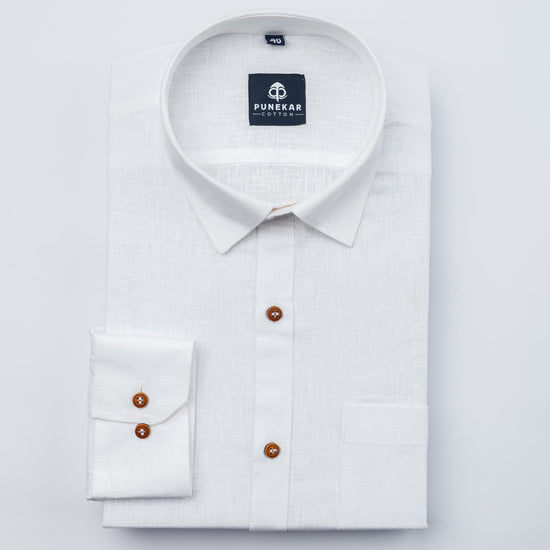White Color Linen Formal Shirts For Men - Punekar Cotton