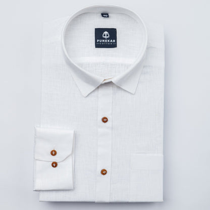 White Color Linen Formal Shirts For Men - Punekar Cotton