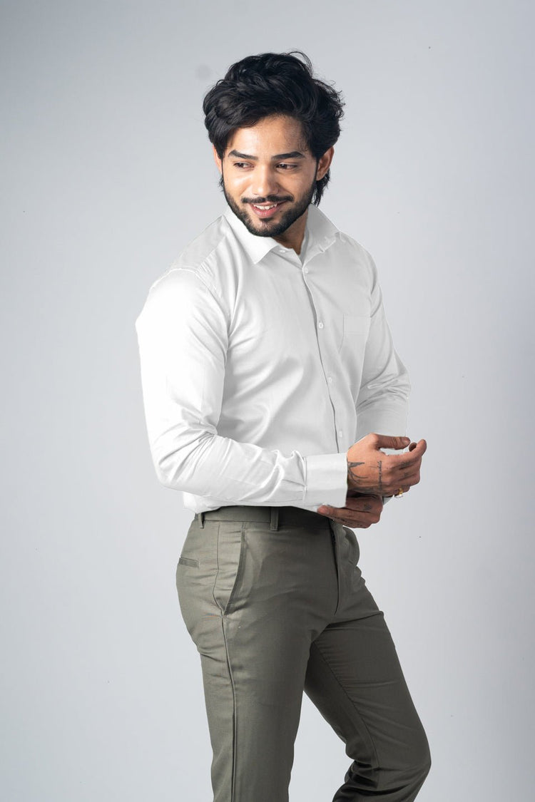 White Color Micro Checks Texture Satin Cotton Shirt For Men - Punekar Cotton